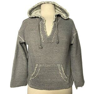 Vintage Havana Chenille Frayed Edge Drawstring Cropped Hoodie Gray White Sz S